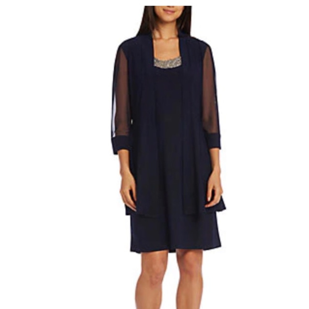 R & M Richards Navy Mother of Bride Dress 14w